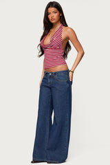 Striped Cowl Neck Halter Top
