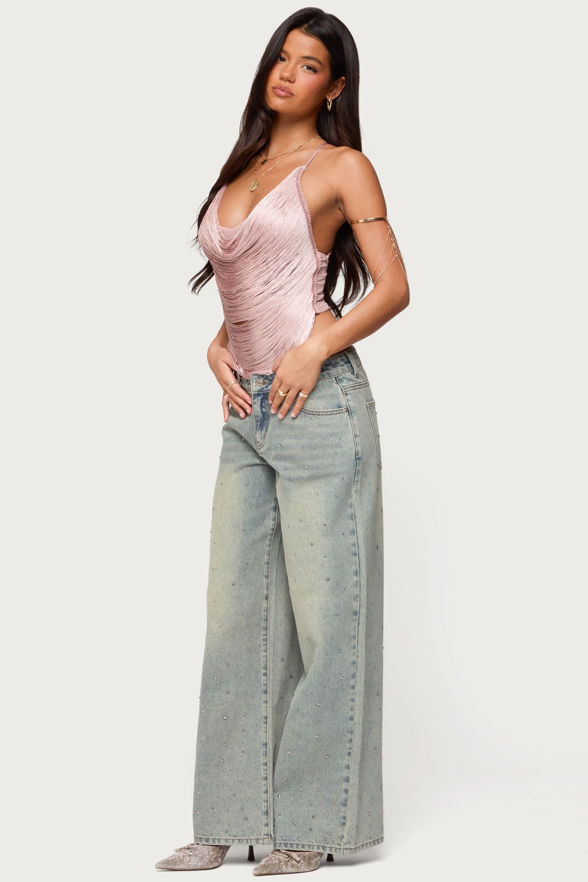 Elenie Fringed Cowl Neck Top