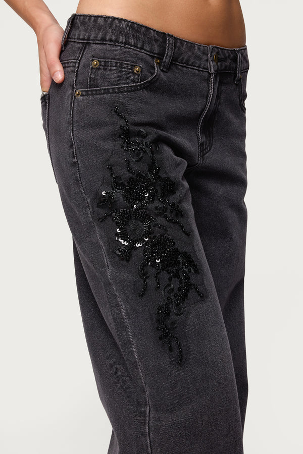 Rossa Beaded Low Rise Baggy Jeans view 2