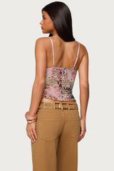 Mixed Animal Print Mesh Tank Top