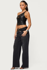 Asymmetric Cutout Faux Leather Top