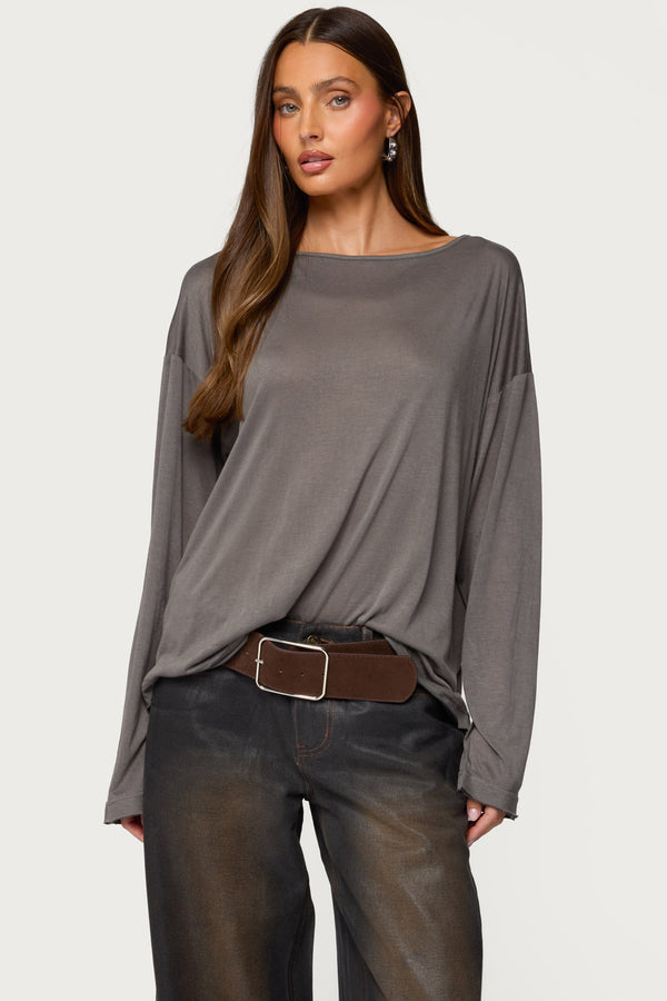 Oversized Semi Sheer Long Sleeve T Shirt view 1