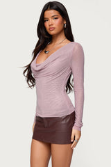 Marena Rhinestone Cowl Neck Top