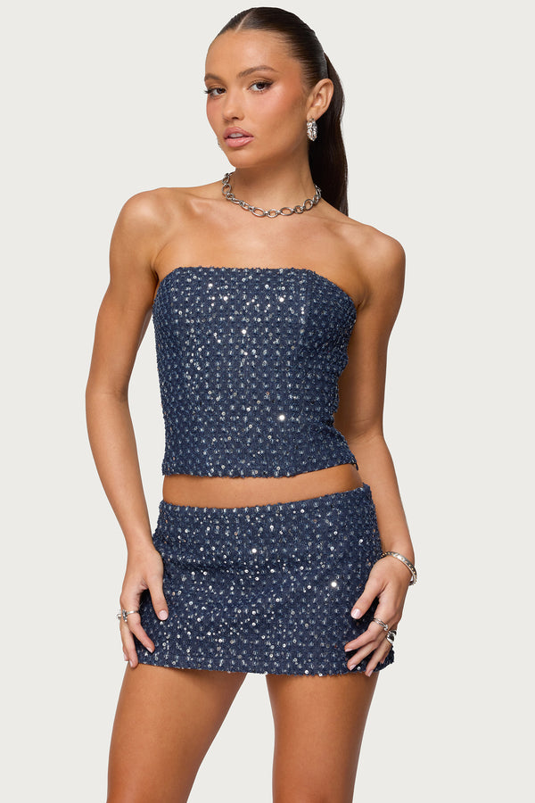 Sora Sequin Distressed Denim Corset view 2