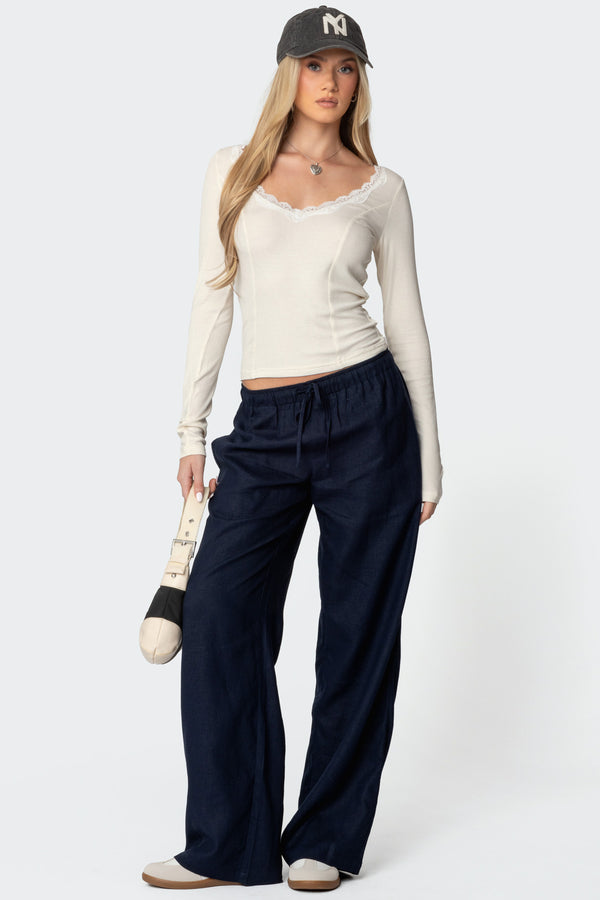 Mel Lace Trim V Neck Top view 2