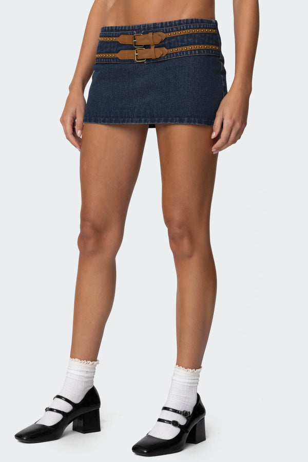 Sky Double Buckle Denim Mini Skort view 2