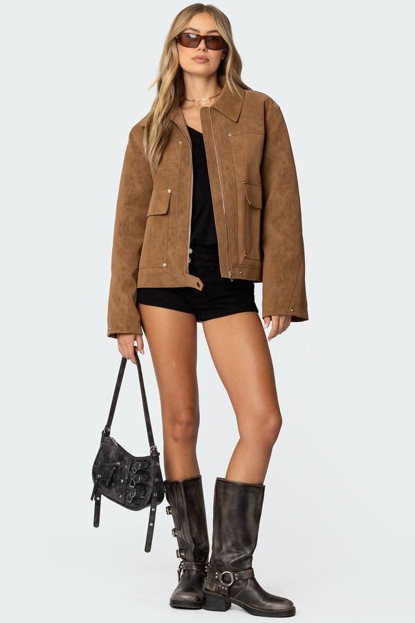 Annabelle Oversized Faux Suede Jacket view 2