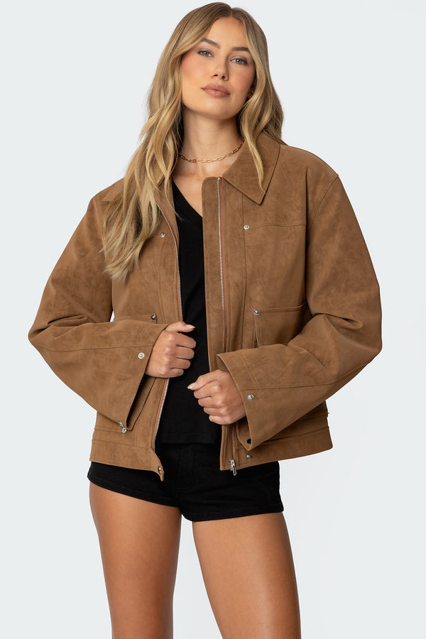 Annabelle Oversized Faux Suede Jacket view 1