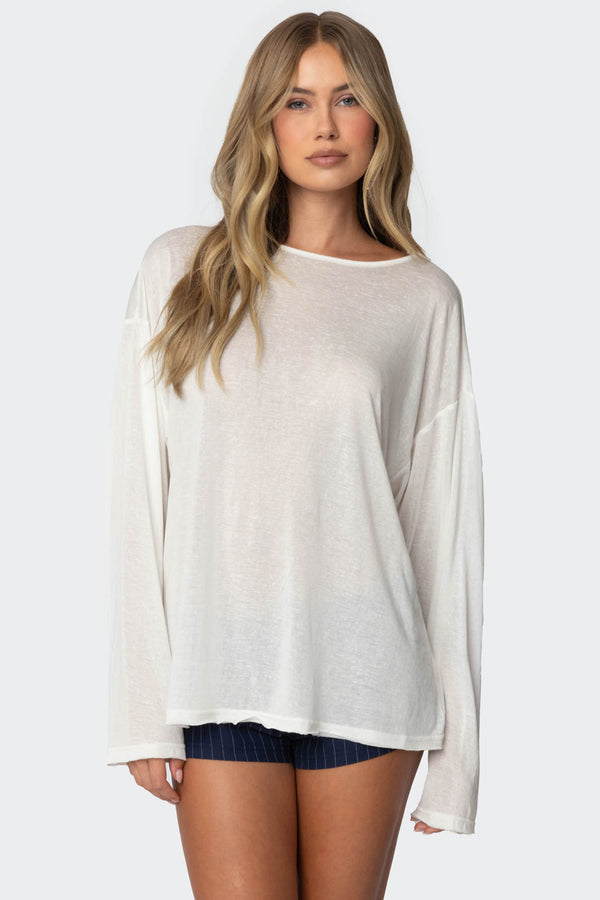 Oversized Semi Sheer Long Sleeve T Shirt view 2