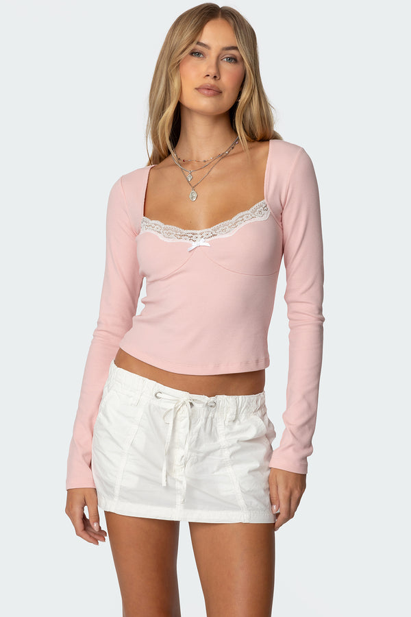Morgyn Lace Trim Ribbed Top view 1