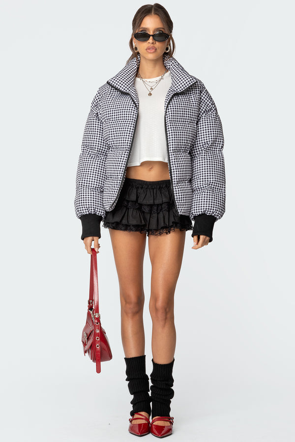 Oversized Gingham Puffer view 2