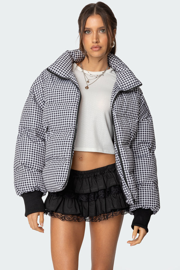 Oversized Gingham Puffer view 1