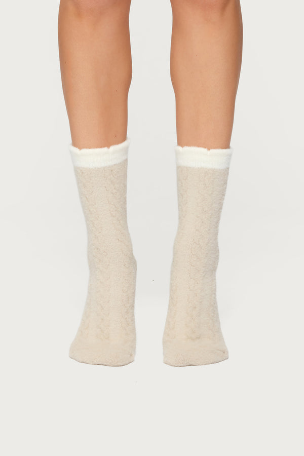Contrast Fuzzy Cable Knit Socks view 2