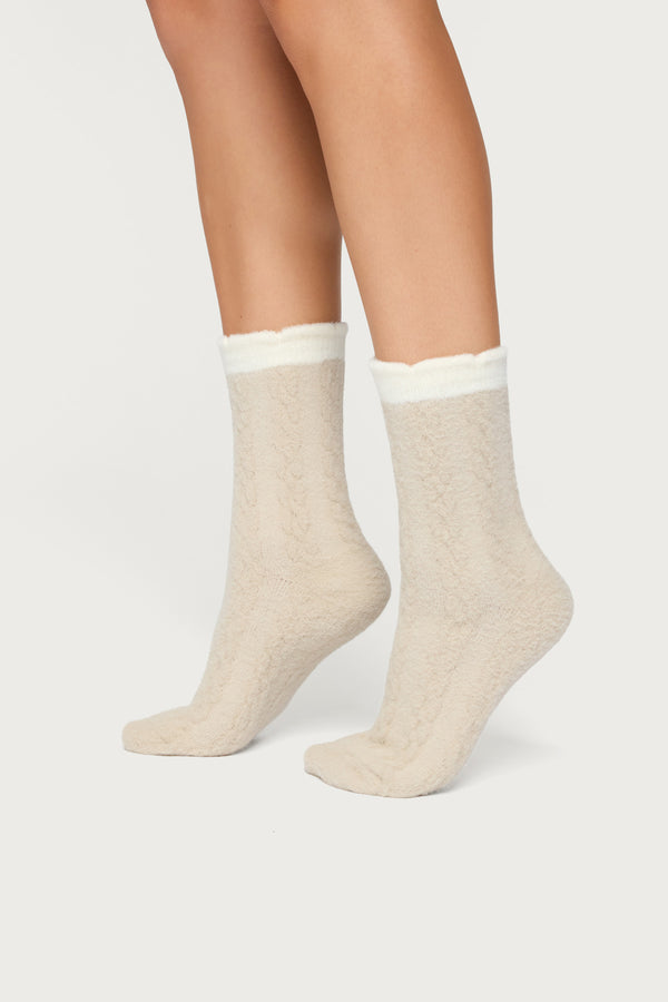 Contrast Fuzzy Cable Knit Socks view 1