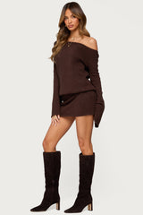 Off Shoulder Sequin Knit Mini Dress