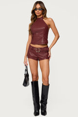 Alba Faux Leather High Neck Top