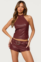 Alba Faux Leather High Neck Top