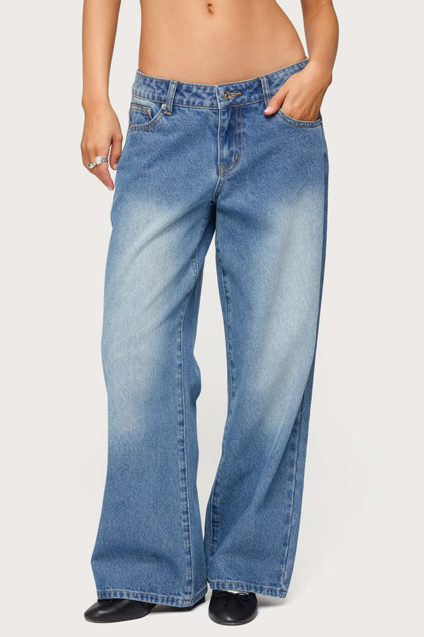 Petite Magda Acid Wash Low Rise Baggy Jeans view 2