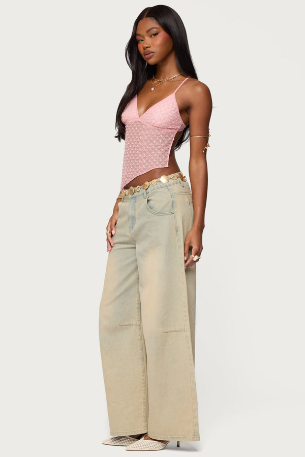 Beaded Mesh Asymmetric Backless Top view 2