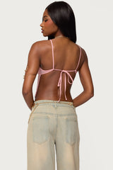 Beaded Mesh Asymmetric Backless Top