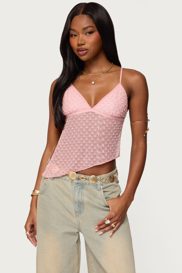 Beaded Mesh Asymmetric Backless Top view 1