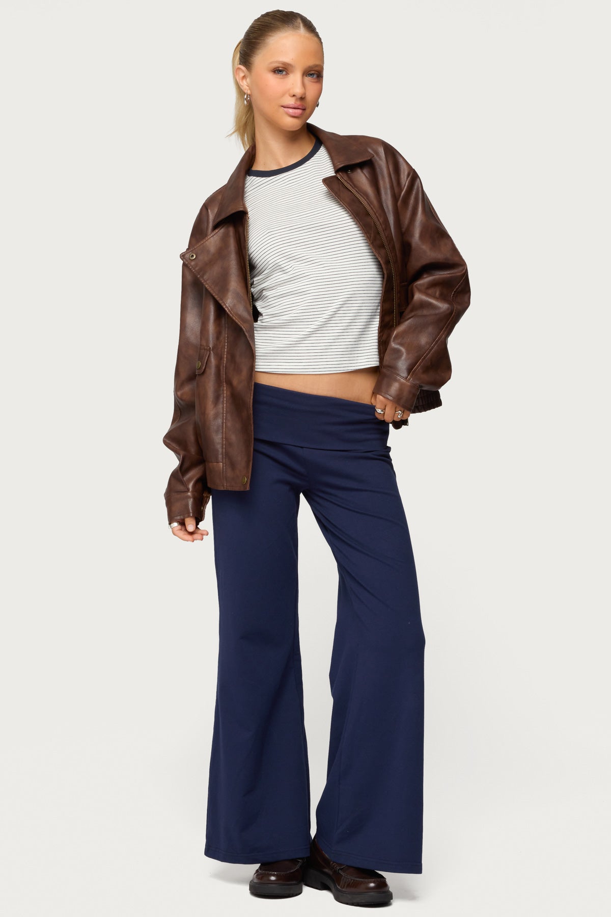 Petite Wide Leg Foldover Pants