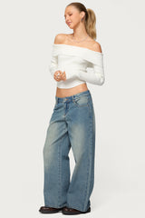 Petite Magda Acid Wash Low Rise Baggy Jeans