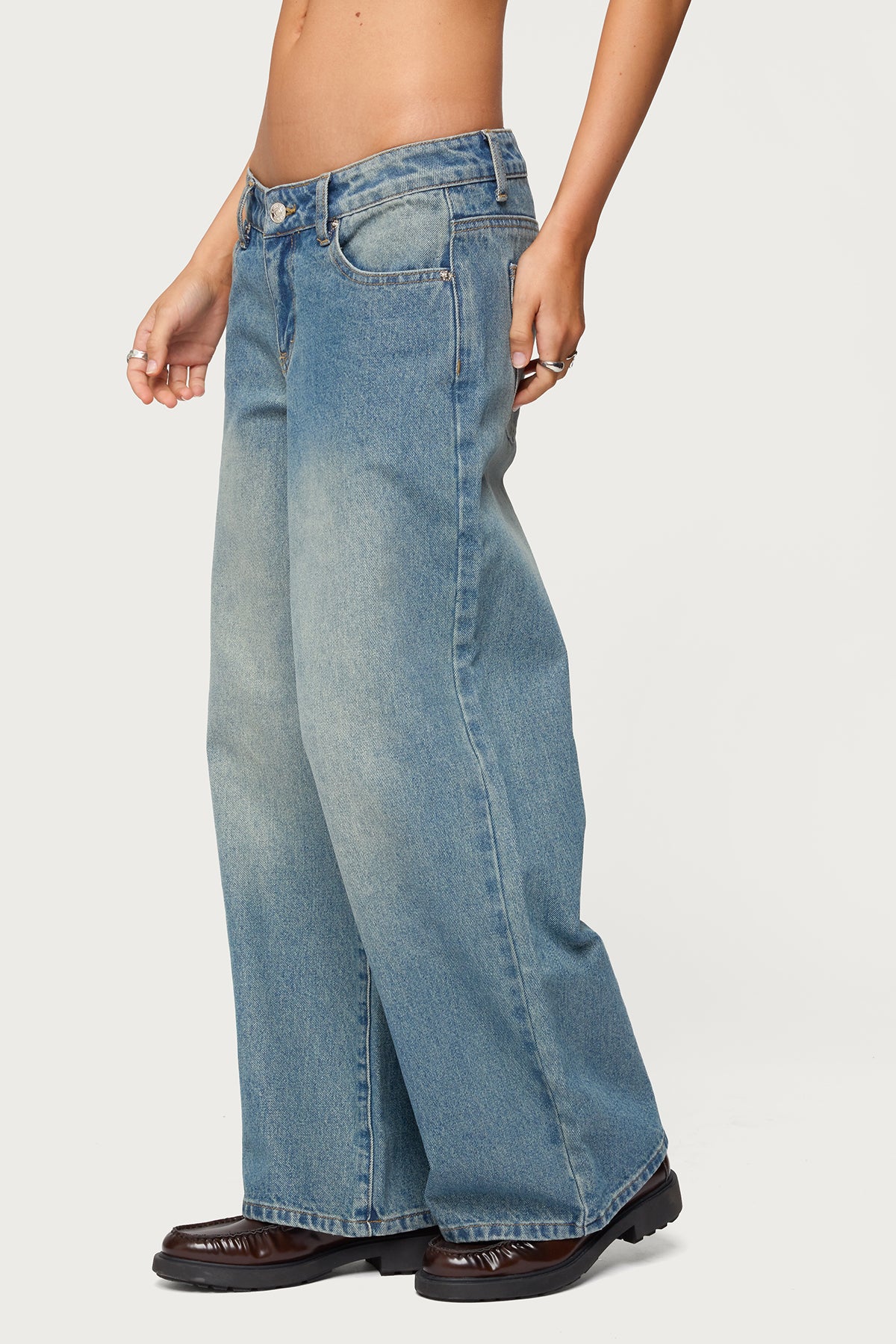 Petite Magda Acid Wash Low Rise Baggy Jeans