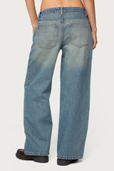 Petite Magda Acid Wash Low Rise Baggy Jeans