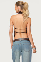 Satin Effect Backless Cowl Neck Top