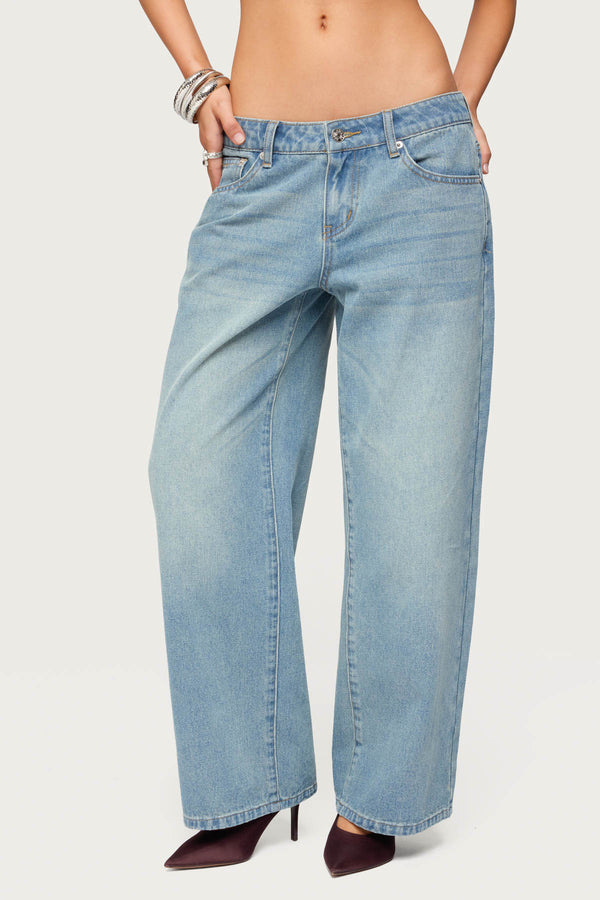 Petite Raelynn Washed Low Rise Baggy Jeans view 2