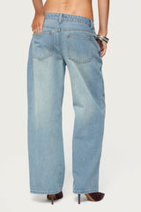 Petite Raelynn Washed Low Rise Baggy Jeans