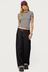 Cuffed Low Rise Straight Leg Jeans