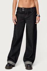 Cuffed Low Rise Straight Leg Jeans