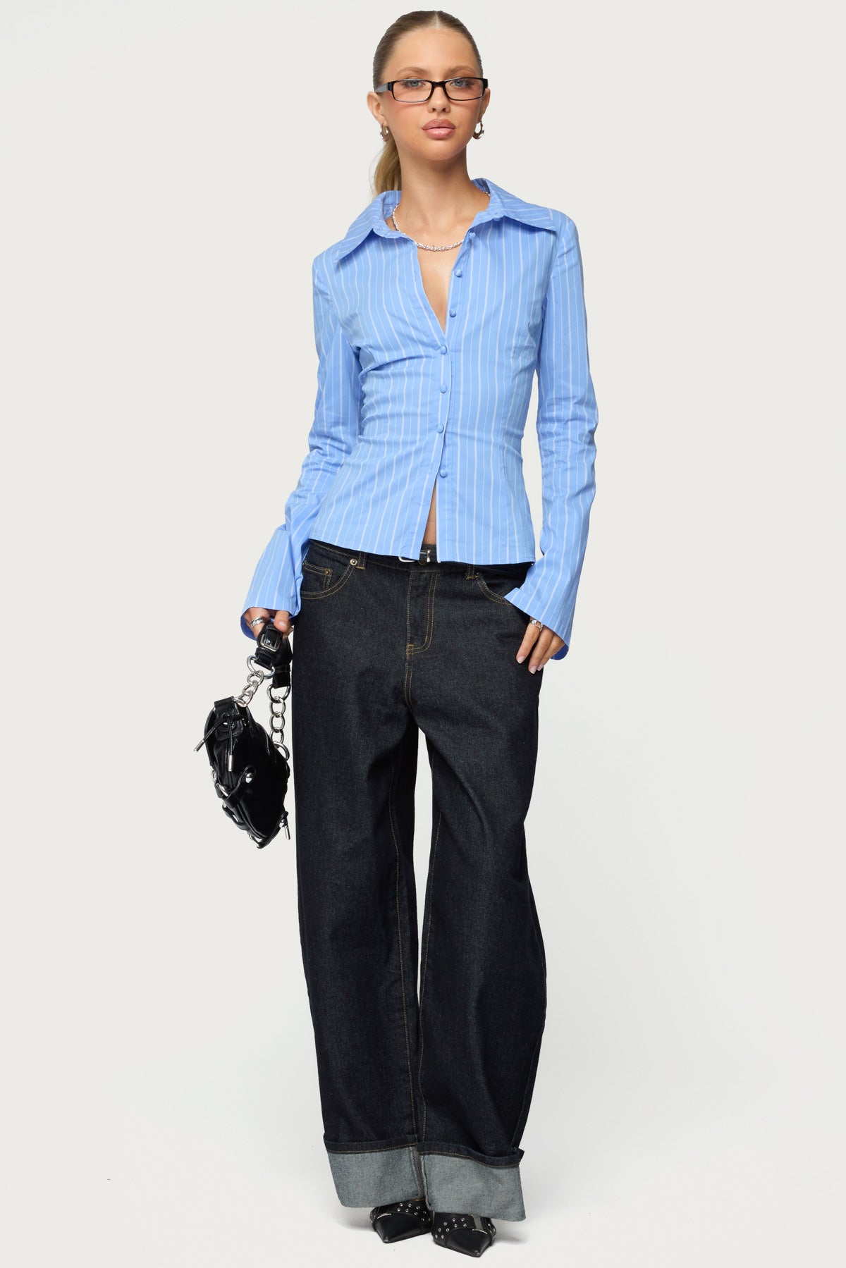 Pinstripe Tailored Button Up Shirt