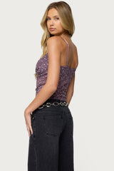 Sequin Layered Bra Cowl Neck Top