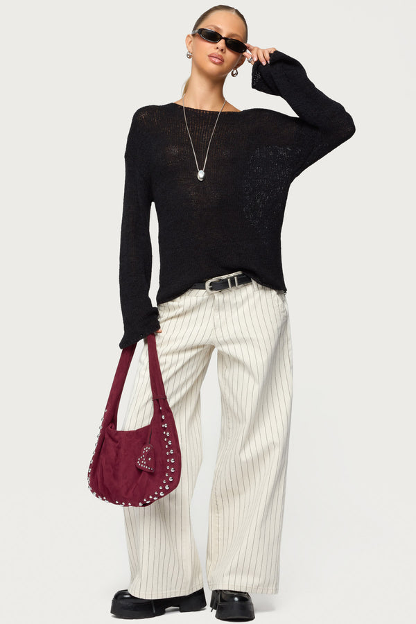Petite Cory Striped Low Rise Baggy Jeans view 1