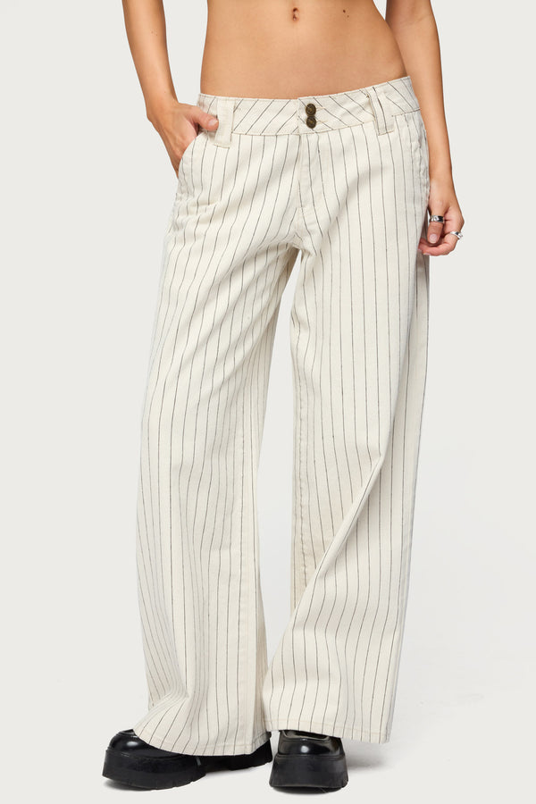 Petite Cory Striped Low Rise Baggy Jeans view 2