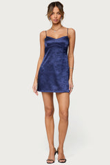Kara Embroidered Satin Effect Mini Dress