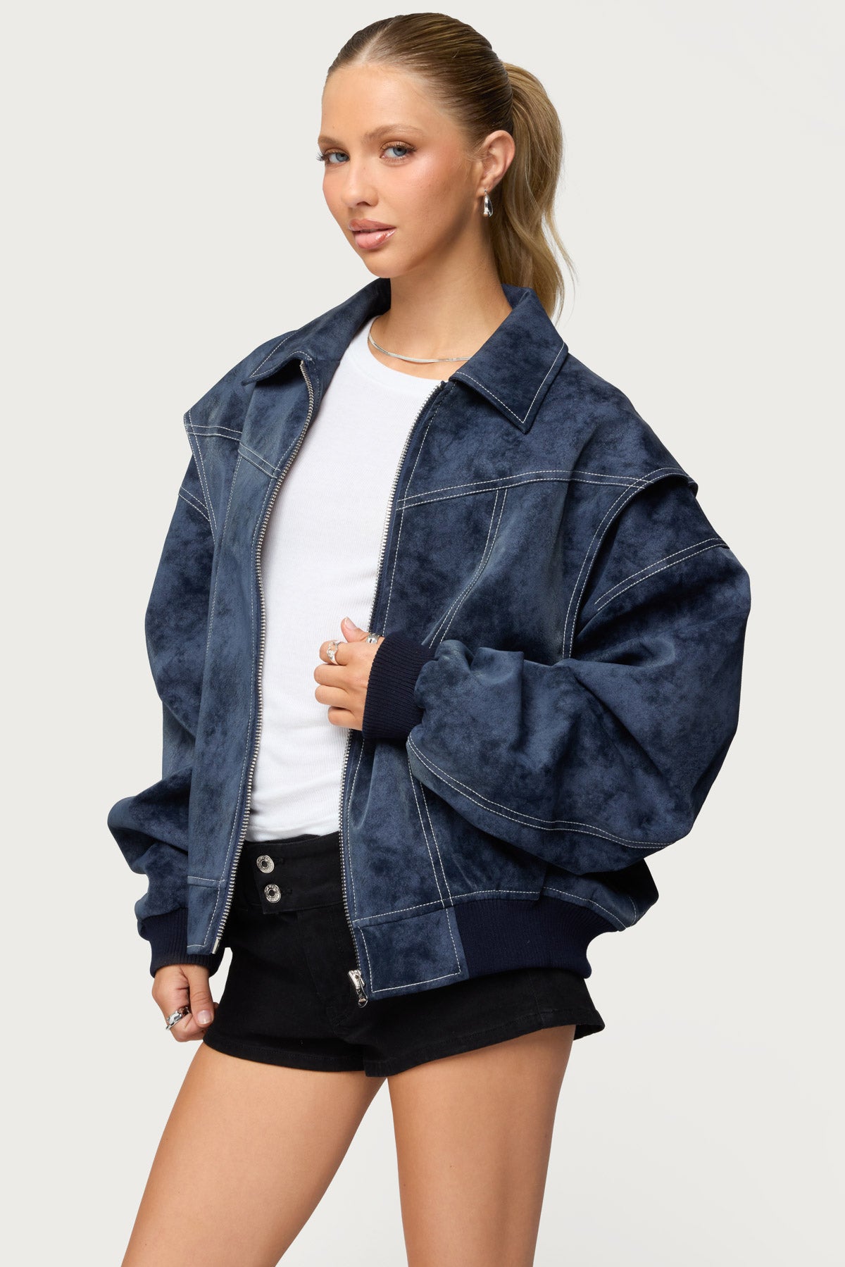 Ownley Oversized Faux Leather Bomber Jacket