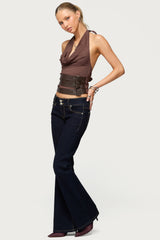 Buckle Cowl Neck Backless Top