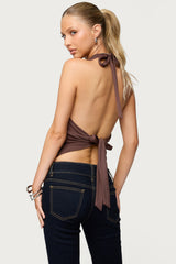 Buckle Cowl Neck Backless Top