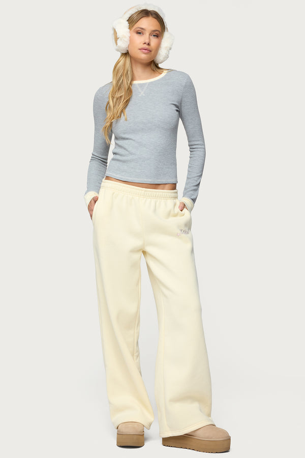 Rora Contrast Long Sleeve Waffle Top view 2