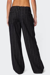 Lace Trim Striped Low Rise Baggy Jeans