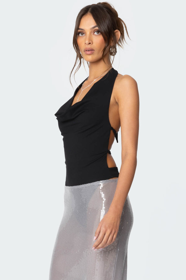 Backless Cowl Neck Bodysuit view 1