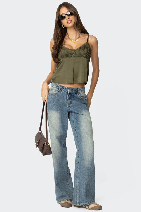 Blanca Satin Effect Lace Trim Tank Top view 2