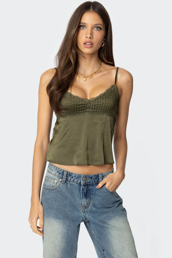 Blanca Satin Effect Lace Trim Tank Top view 1