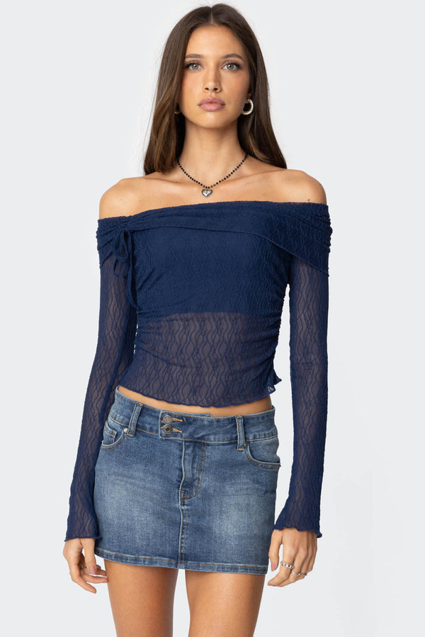 Drawstring Fold Over Sheer Top view 1