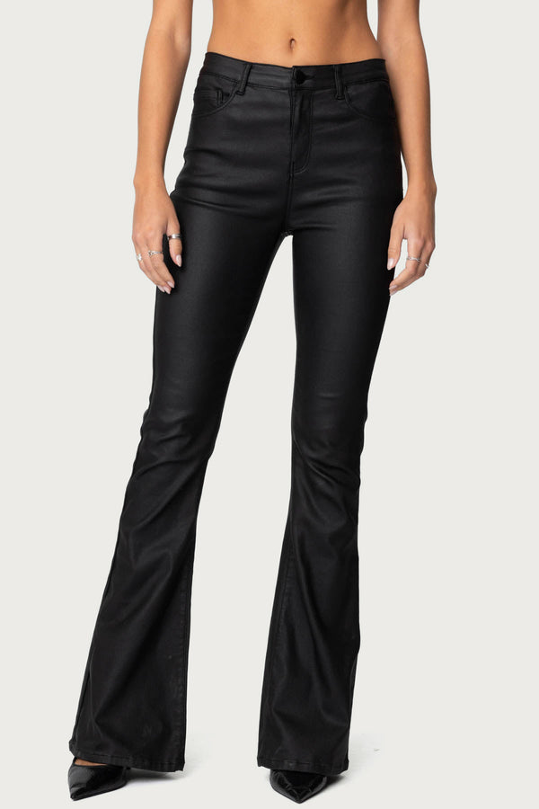 Luna Faux Leather Mid Rise Flared Jeans view 2