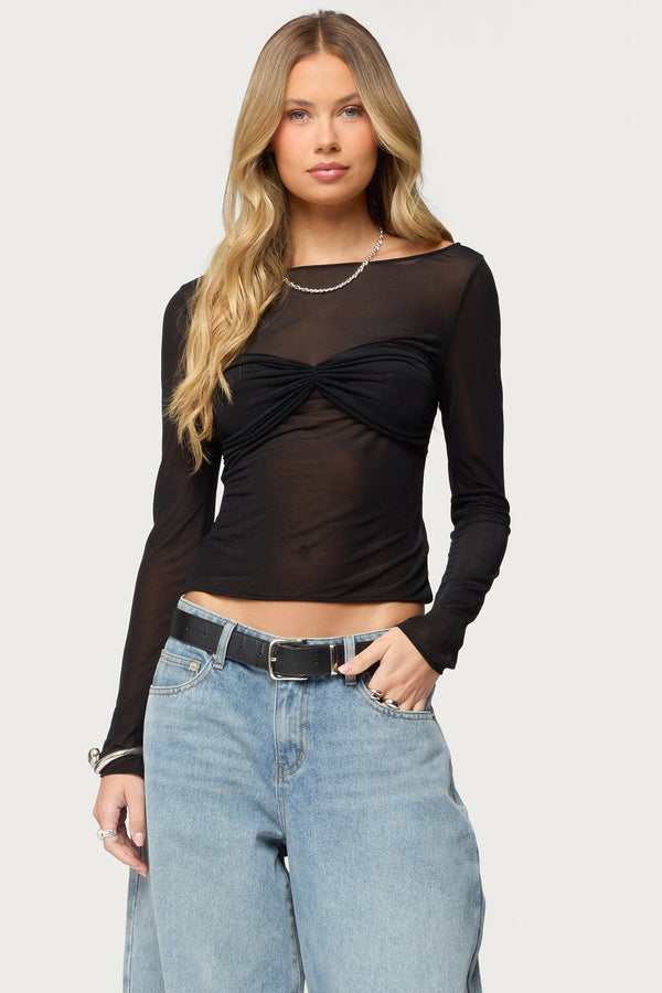 Oona Sheer Gathered Long Sleeve Top view 1